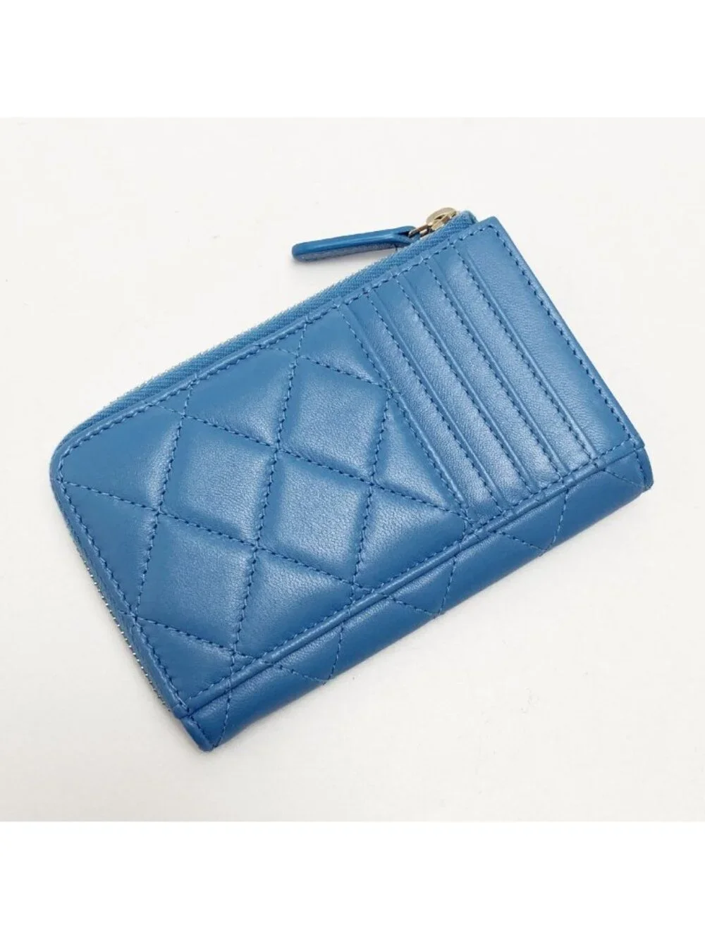 Chanel Quilted Faux Pearl Card Case Ap3836 Blue Coco Mark Lambskin Coin